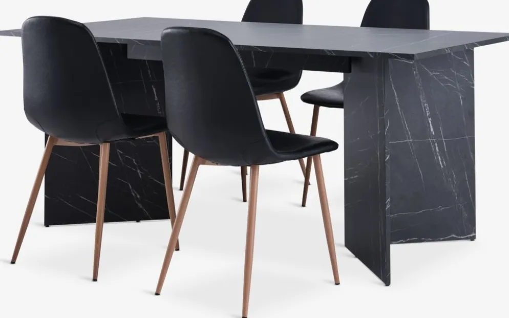 KRONDAL + JONSTRUPKRONDAL L180 table marbre + 4 JONSTRUP chaises noir
