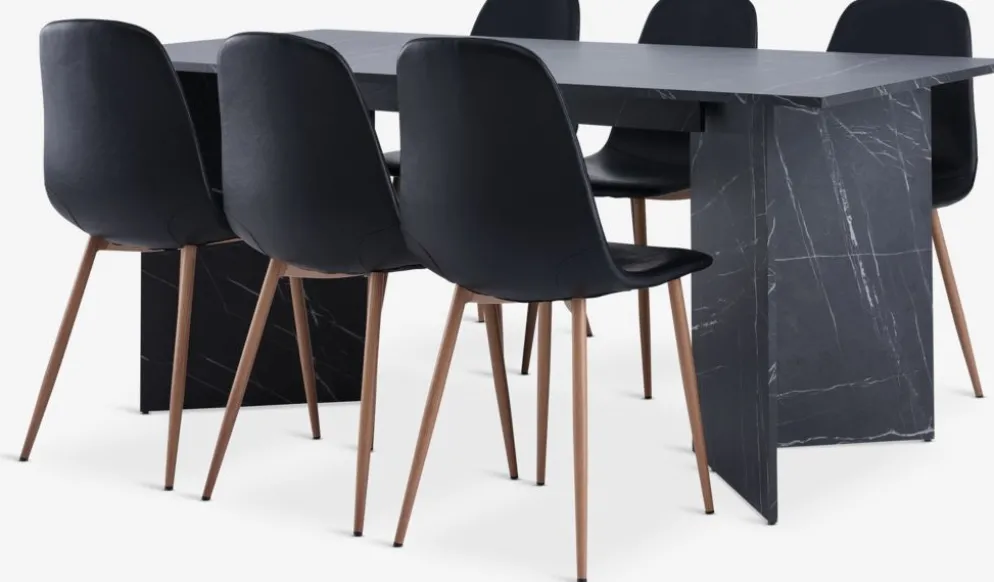 KRONDAL + JONSTRUPKRONDAL L180 table marbre + 4 JONSTRUP chaises noir