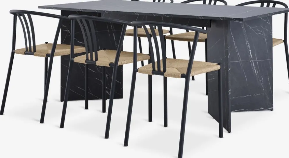 KRONDAL + JYDERUPKRONDAL L180 table marbre + 4 JYDERUP chaises noir/naturel