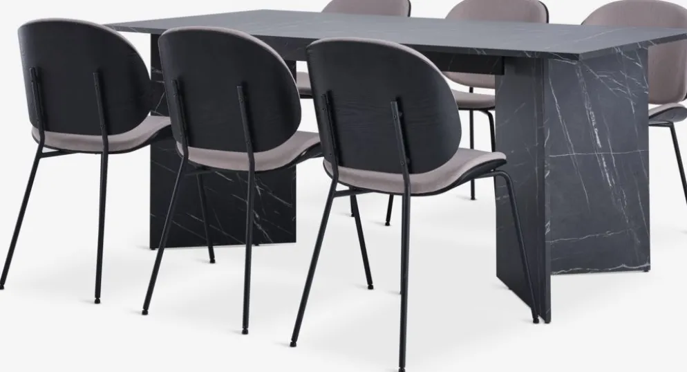 KRONDAL + TESTRUPKRONDAL L180 table marbre + 4 TESTRUP chaises sable c./noir
