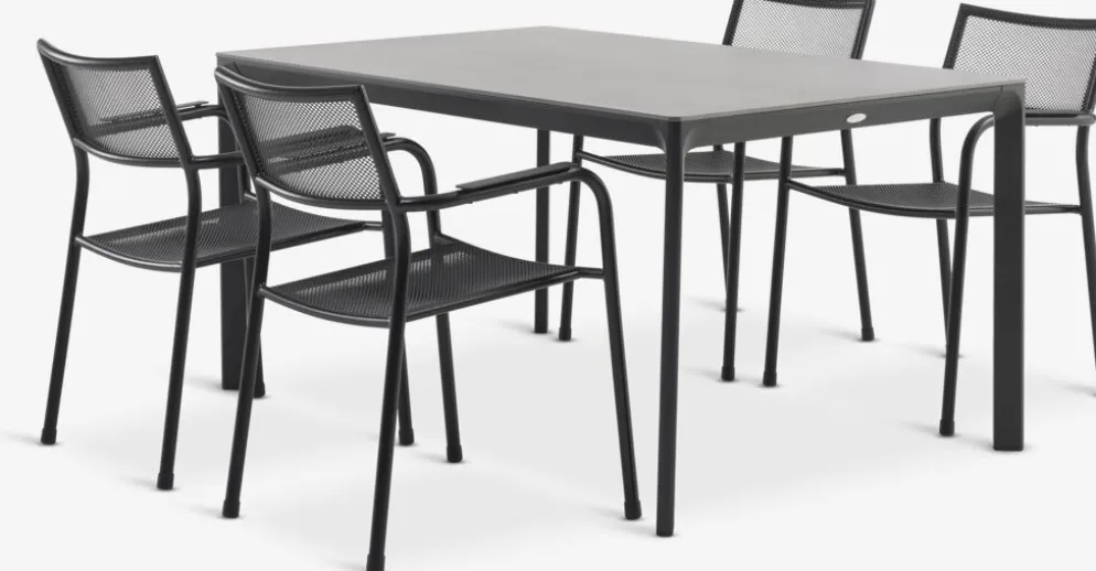 KUMLA + HEMSEDALKUMLA L150 table gris + 4 HEMSEDAL chaises noir