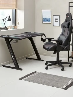 LINDHOLMGoldBureau gaming LINDHOLM a/LED et porte-gobelet noir