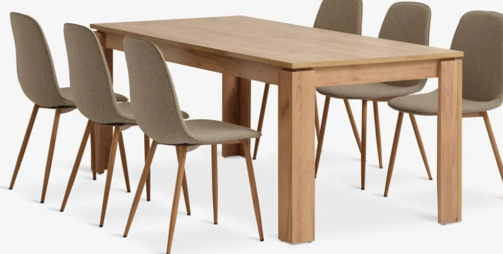 LINTRUP + BISTRUPLINTRUP L190/280 table colo. chêne + 4 BISTRUP chaises sable