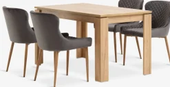 LINTRUP + PEBRINGELINTRUP L140 table coloris chêne + 4 PEBRINGE chaises gris