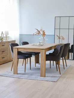 LINTRUP + PEBRINGELINTRUP L190/280 table colo. chêne + 4 PEBRINGE chaises gris