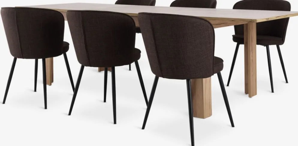 LINTRUP + RISSKOVLINTRUP L190/280 table colo. chêne + 4 RISSKOV chaises brun
