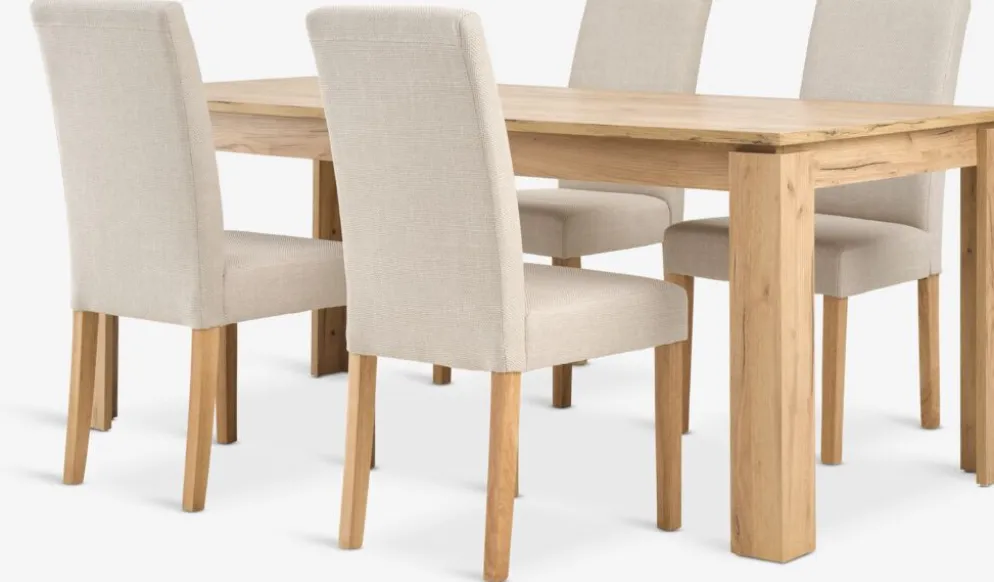 LINTRUP + TUREBYLINTRUP L190/280 table colo. chêne + 4 TUREBY chaises beige