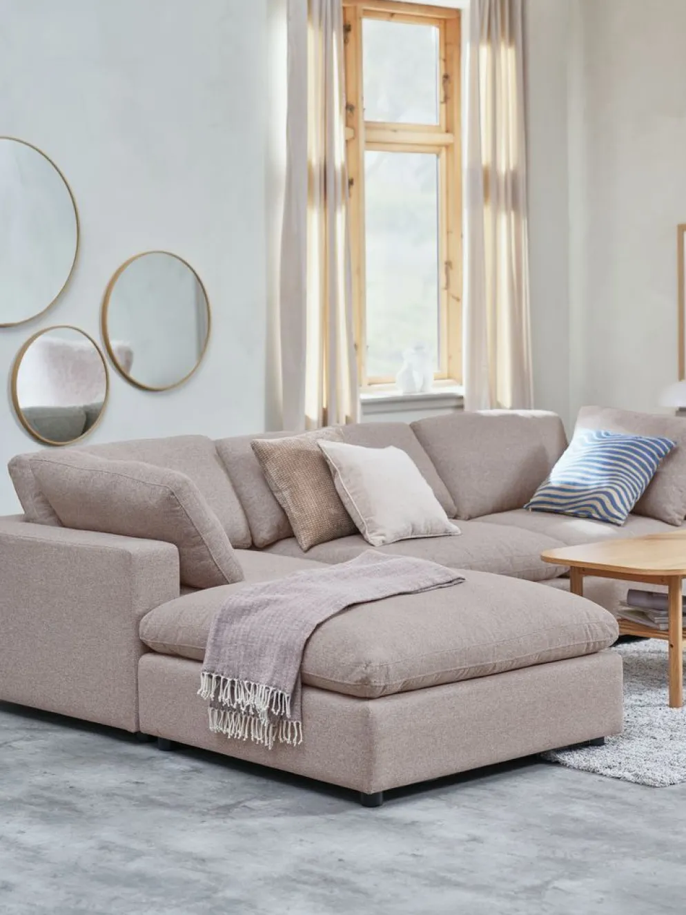 LYBYModule canapé LYBY méridienne/pouf tissu sable