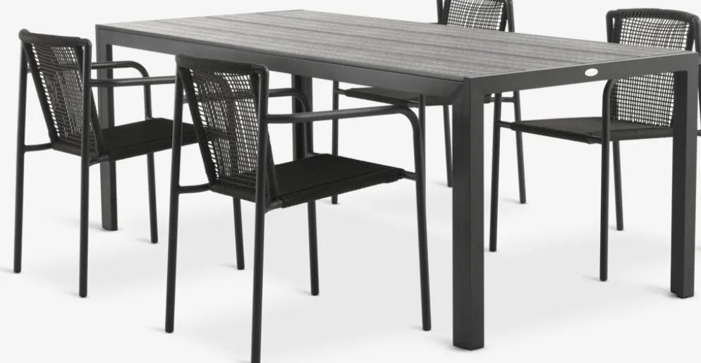 MADERUP + KRISTIANSTADMADERUP L205 table noir + 4 KRISTIANSTAD chaises vert