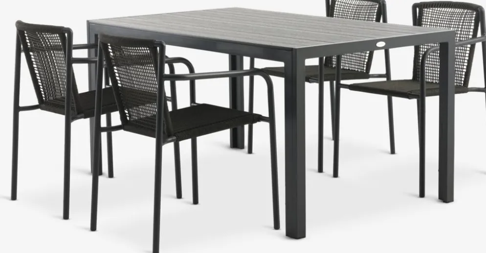 MADERUP + KRISTIANSTADMADERUP L150 table noir + 4 KRISTIANSTAD chaises vert