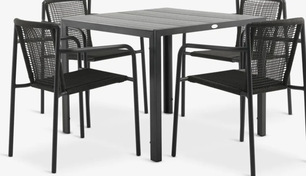 MADERUP + KRISTIANSTADMADERUP L90 table noir + 4 KRISTIANSTAD chaises vert