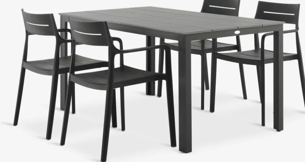 MARIELYST + INGSTRUPMARIELYST L205 table gris + 4 INGSTRUP chaises noir
