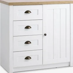 MARKSKELCommode 4 tiroirs 1 porte MARKSKEL blanc/coloris chêne nat.