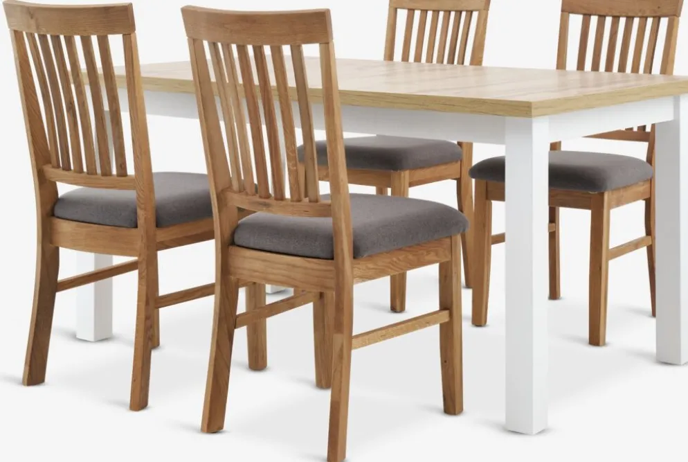 MARSKEL + HAGEMARKSKEL L150/193 table blanc/chêne + 4 HAGE chaises g./ch.
