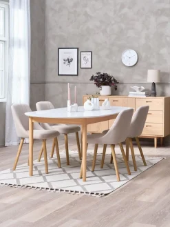 MARSTRAND + ADSLEVMARSTRAND Ø110 table blanc + 4 ADSLEV sans accoudoirs beige