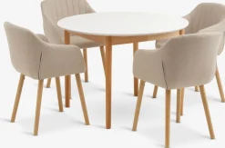 MARSTRAND + ADSLEVMARSTRAND Ø110 table blanc + 4 ADSLEV chaises beige