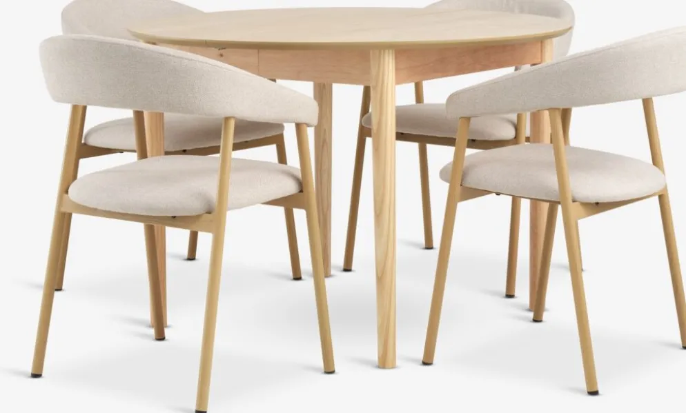 MARSTRAND + EJSINGMARSTRAND Ø110 table coloris chêne + 4 EJSING chaises beige