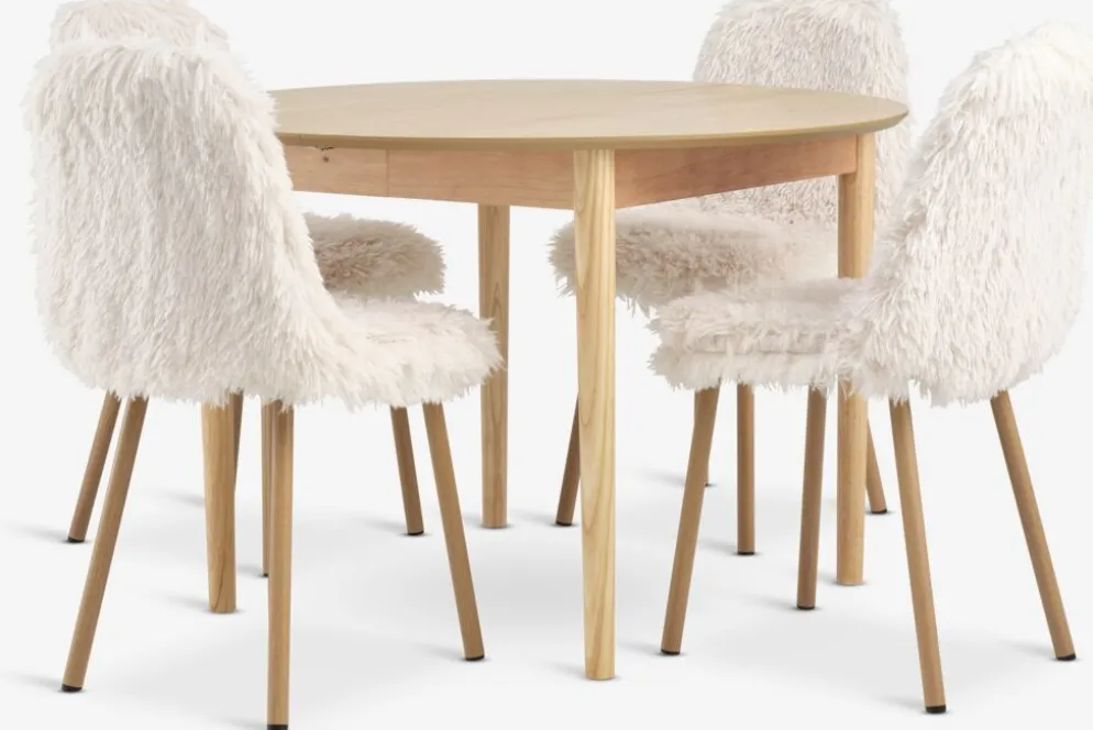 MARSTRAND + JONSTRUPMARSTRAND Ø110 table colo. chêne + 4 JONSTRUP chaises teddy