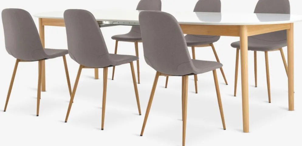 MARSTRAND + JONSTRUPMARSTRAND L200/280 table blanc + 4 JONSTRUP chaises gris