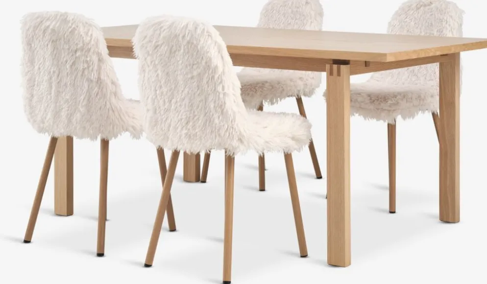 MEJLSKOV + JONSTRUPMEJLSKOV L180 table ch. + 4 JONSTRUP chaises teddy blanc ca.