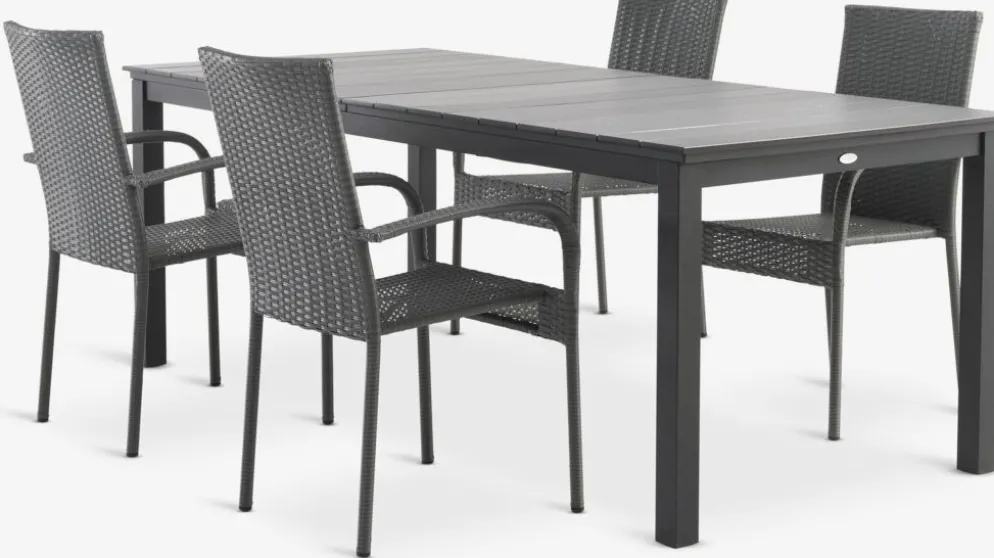 MOSS + GUDHJEMMOSS L214/315 table + 4 GUDHJEM chaises gris