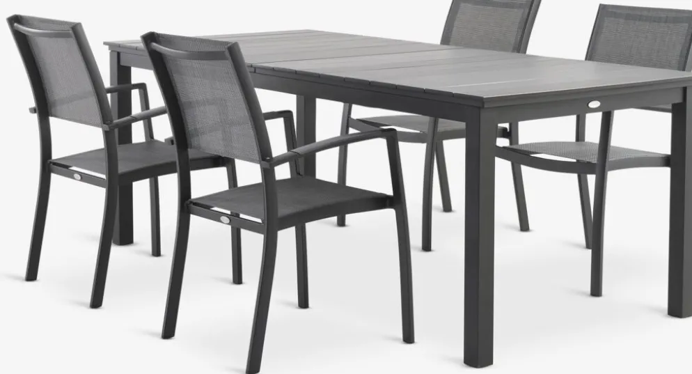 MOSS + STRANDBYMOSS L214/315 table + 4 STRANDBY chaises gris