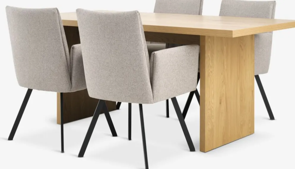 MUNKEBY + GJESINGMUNKEBY L220 table colo chêne + 4 GJESING chaises beige/noir