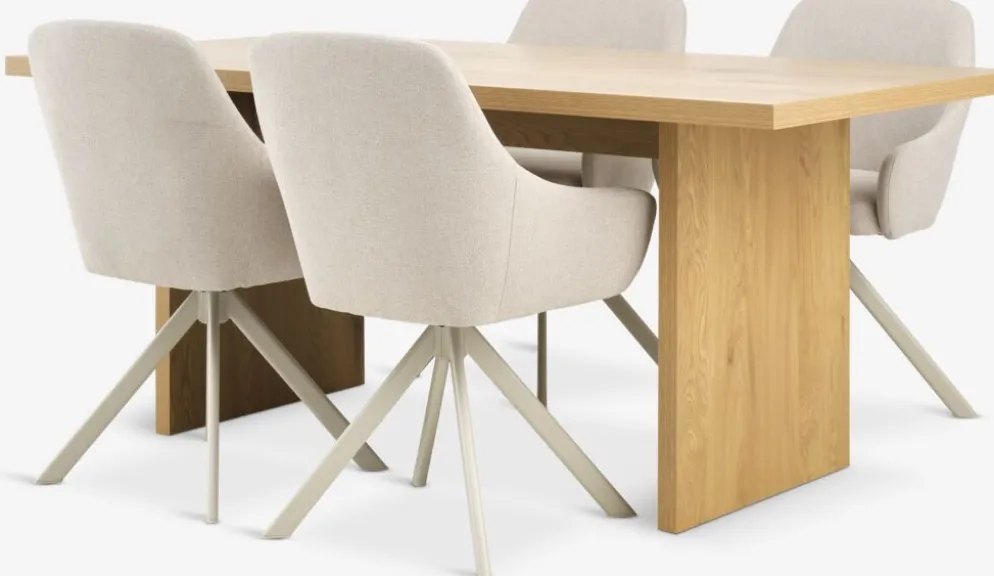 MUNKEBY + ROSTRUPMUNKEBY L180 table colo. chêne + 4 ROSTRUP chaises beige