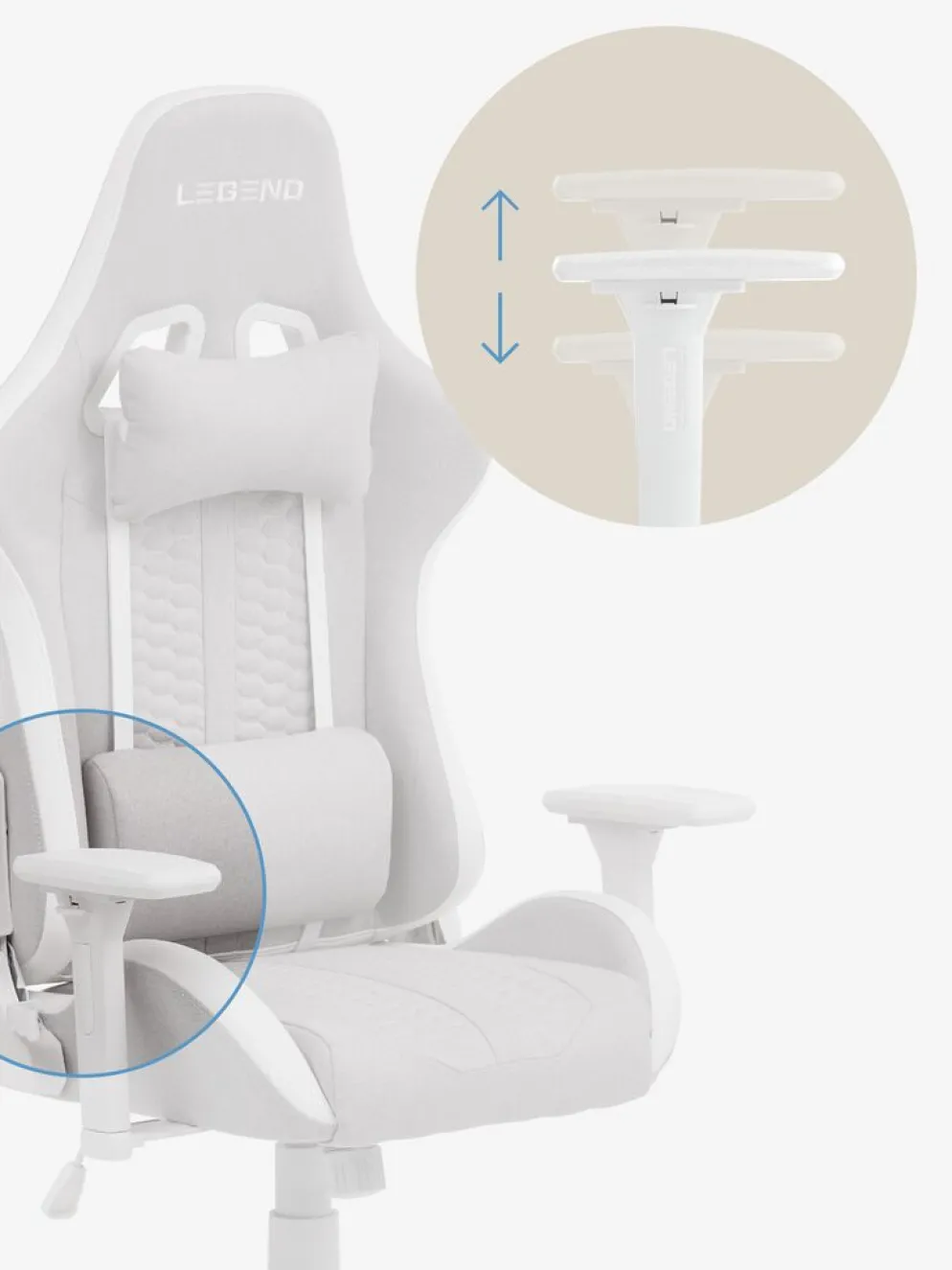 NIBEChaise gaming NIBE tissu blanc/beige