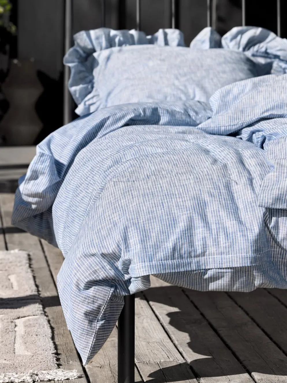 NINNAGoldParure de lit NINNA Fils teints 240x220 bleu