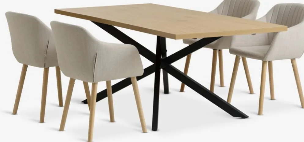 NORTOFT + ADSLEVNORTOFT L200 table coloris chêne + 4 ADSLEV chaises beige