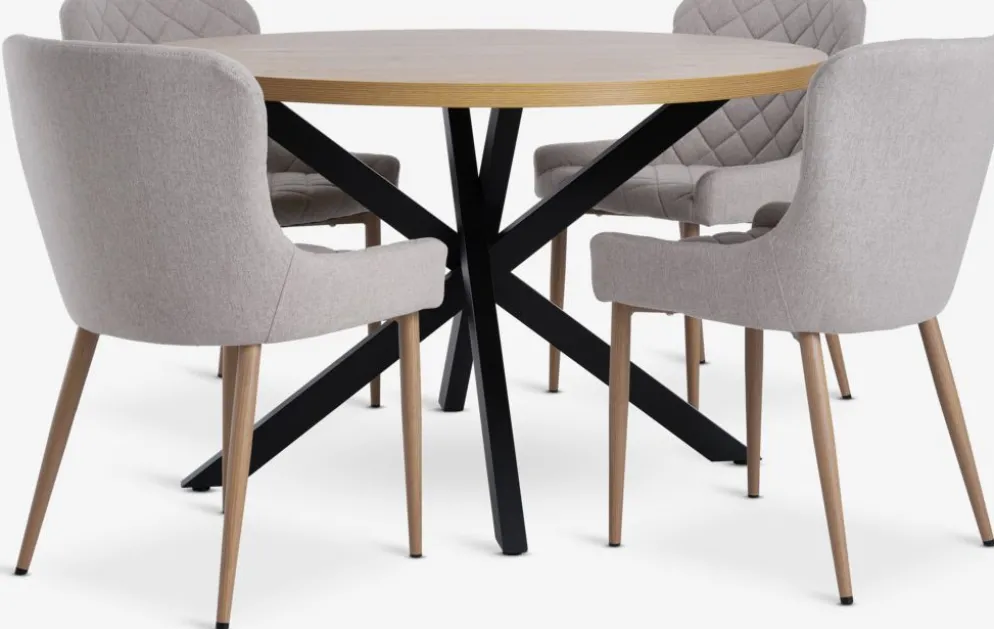 NORTOFT + BELLINGENORTOFT Ø120 table coloris chêne + 4 BELLINGE chaises sable