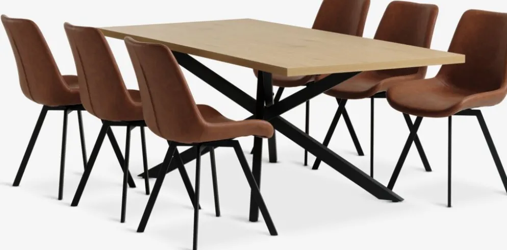 NORTOFT + HYGUMNORTOFT L200 table coloris chêne + 4 HYGUM chaises cognac