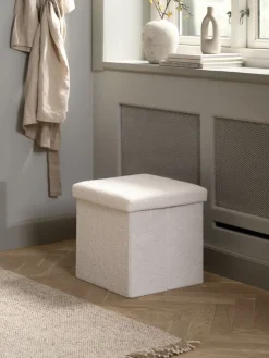 NYSTEDPouf NYSTED 38x38 a/rangement tissu teddy blanc cassé