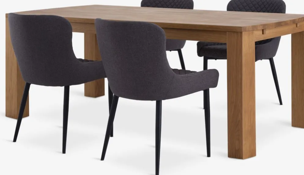 OLDE + PEBRINGEOLDE L200 table coloris chêne + 4 PEBRINGE chaises gris/noir