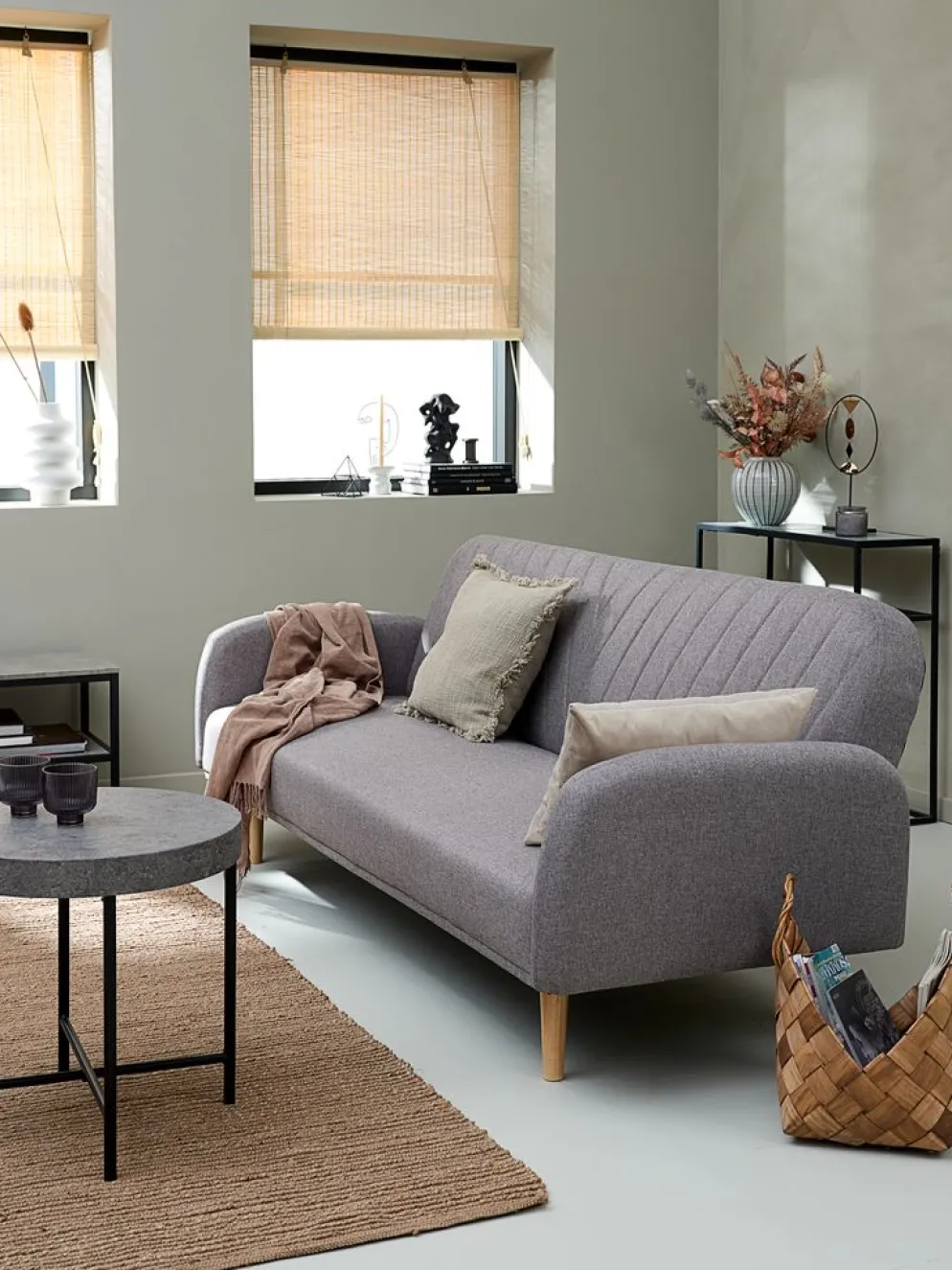 PARADISCanapé convertible PARADIS tissu gris clair/coloris chêne
