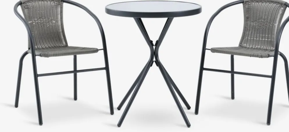 RADSTRUP + GRENAARADSTRUP Ø60 table noir + 2 GRENAA chaises gris