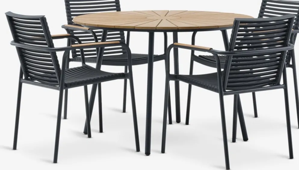 RANGSTRUP + NABERANGSTRUP Ø110 table naturel/noir + 4 NABE chaises empil. n.