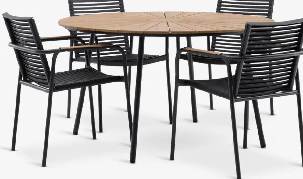RANGSTRUP + NABERANGSTRUP Ø130 table naturel/noir + 4 NABE chaises noir