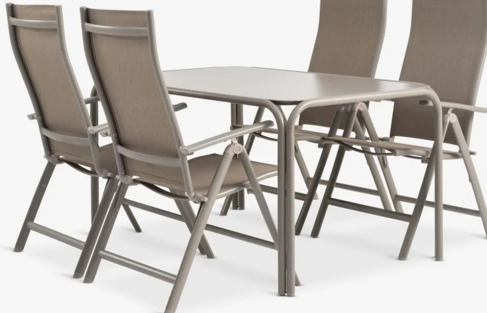 RAUMA + HURDALRAUMA L140 table + 4 HURDAL chaises sable foncé