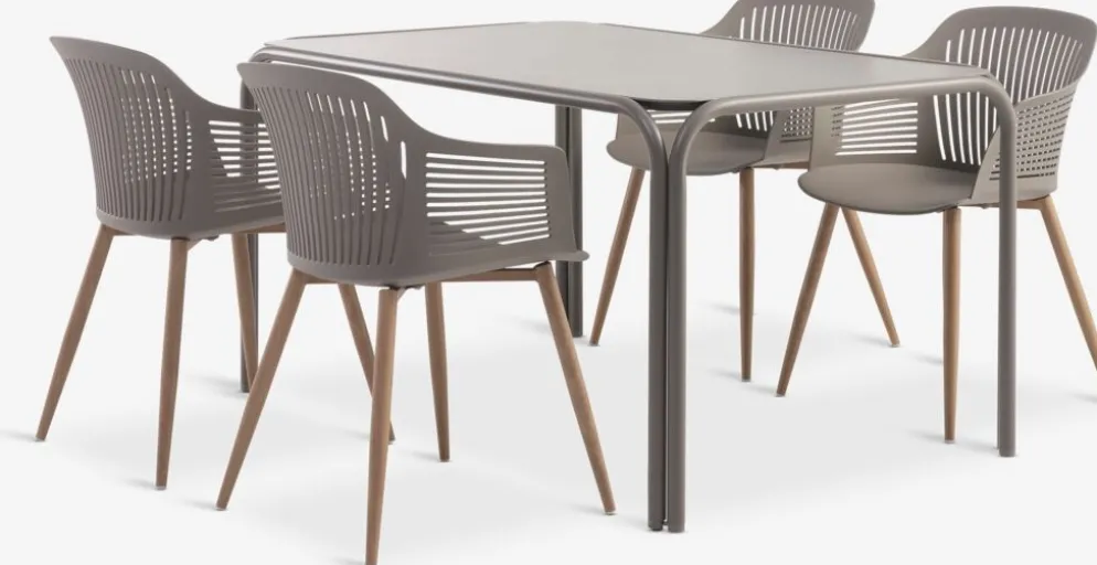 RAUMA + VANTORERAUMA L140 table + 4 VANTORE chaises sable foncé