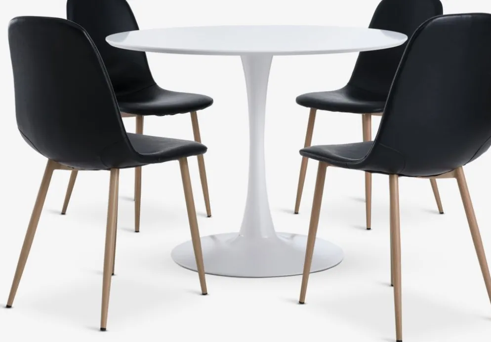 RINGSTED + JONSTRUPRINGSTED Ø100 table blanc + 4 JONSTRUP chaises noir