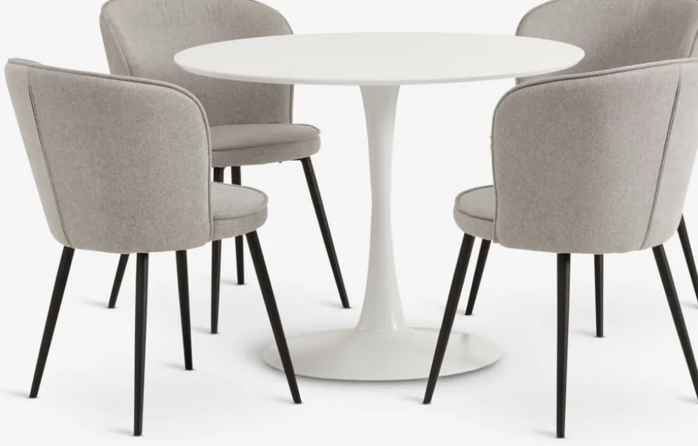RINGSTED + RISSKOVRINGSTED Ø100 table blanc + 4 RISSKOV chaise gris clair