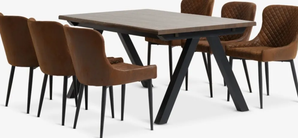 SANDBY + PEBRINGESANDBY L160 table chêne foncé + 4 PEBRINGE chaises brun/noir