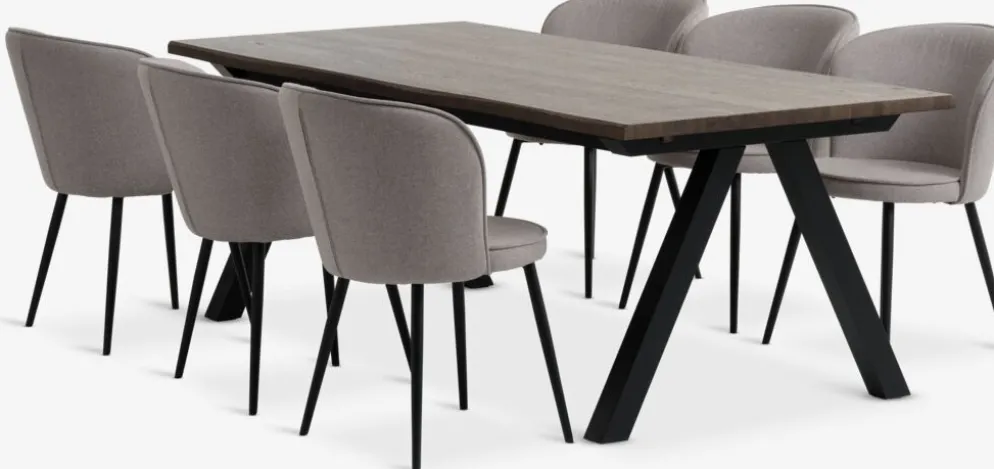 SANDBY + RISSKOVSANDBY L210 table chêne foncé + 4 RISSKOV chaises gris clair