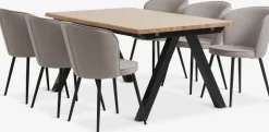 SANDBY + RISSKOVSANDBY L160 table chêne naturel + 4 RISSKOV chaises gris c.