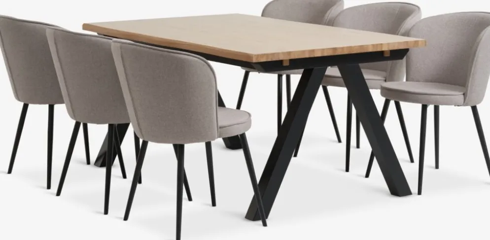 SANDBY + RISSKOVSANDBY L160 table chêne naturel + 4 RISSKOV chaises gris c.