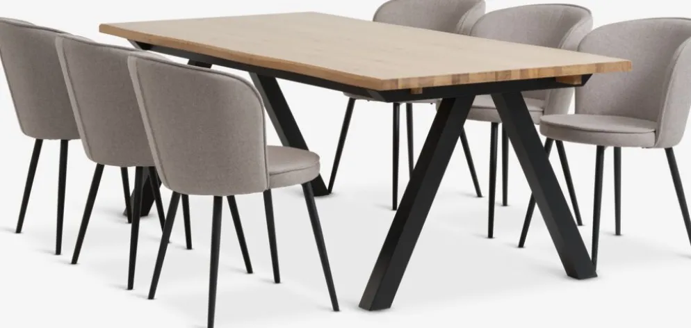 SANDBY + RISSKOVSANDBY L210 table chêne naturel + 4 RISSKOV chaises gris c.