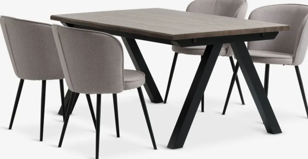 SANDBY + RISSKOVSANDBY L160 table chêne foncé + 4 RISSKOV chaises gris clair