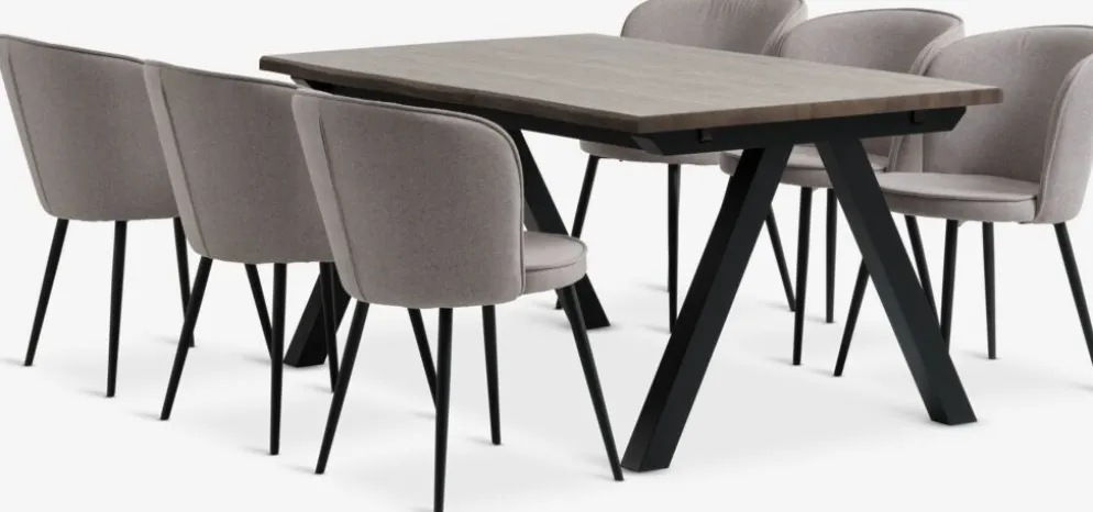 SANDBY + RISSKOVSANDBY L160 table chêne foncé + 4 RISSKOV chaises gris clair